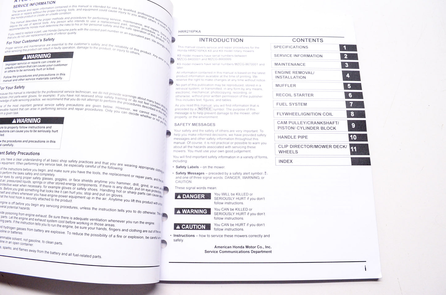 Honda Shop Service Repair Manual Lawn Mower HRR216PKA 1st Edition