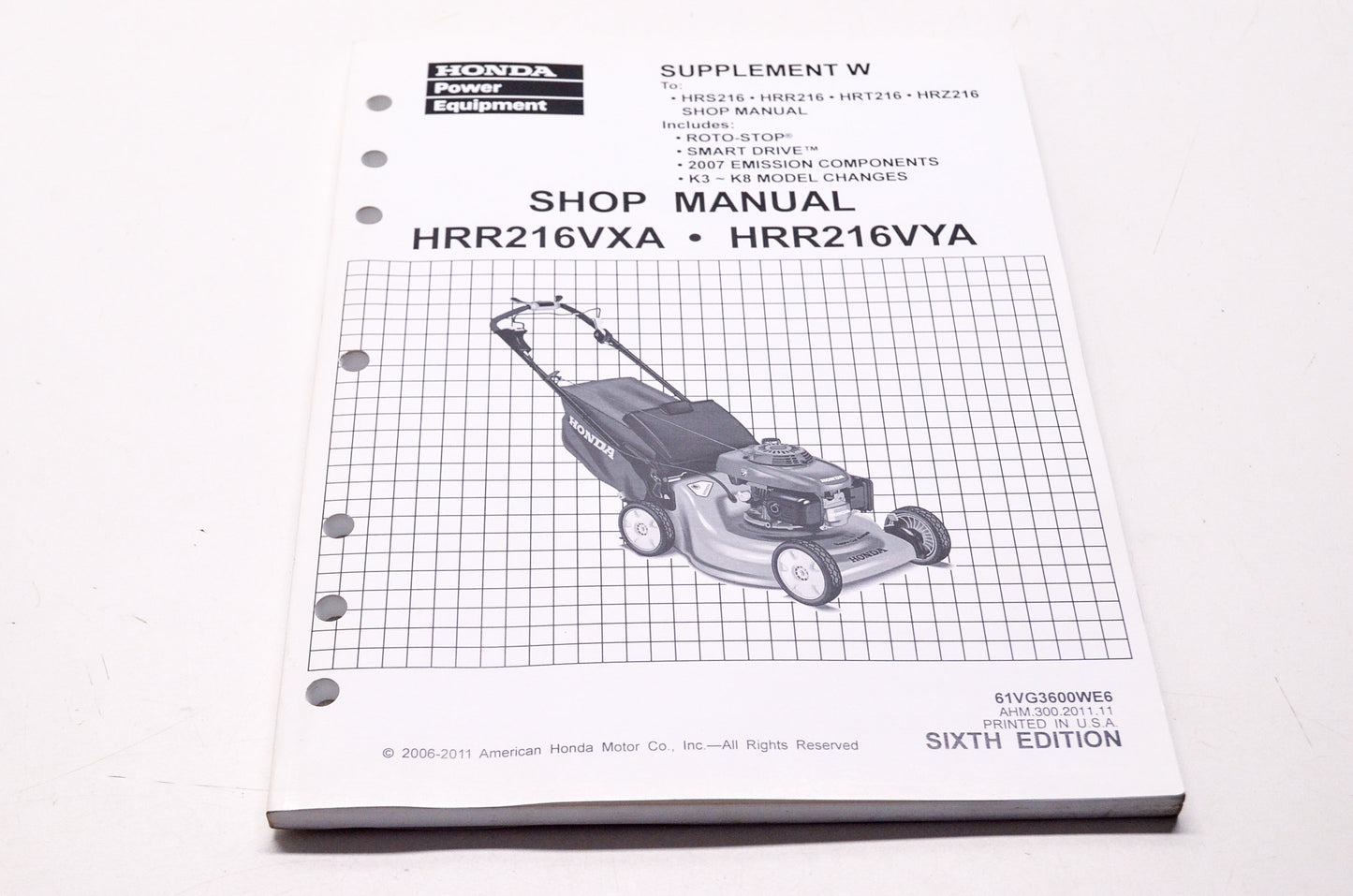 Honda Shop Service Repair Manual HRR216VXA HRR216VYA Supplement 6th Edition
