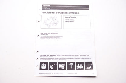 OEM Honda PSV52881 Provisional Service Information Lawn Tractor HA4118H38A HA412