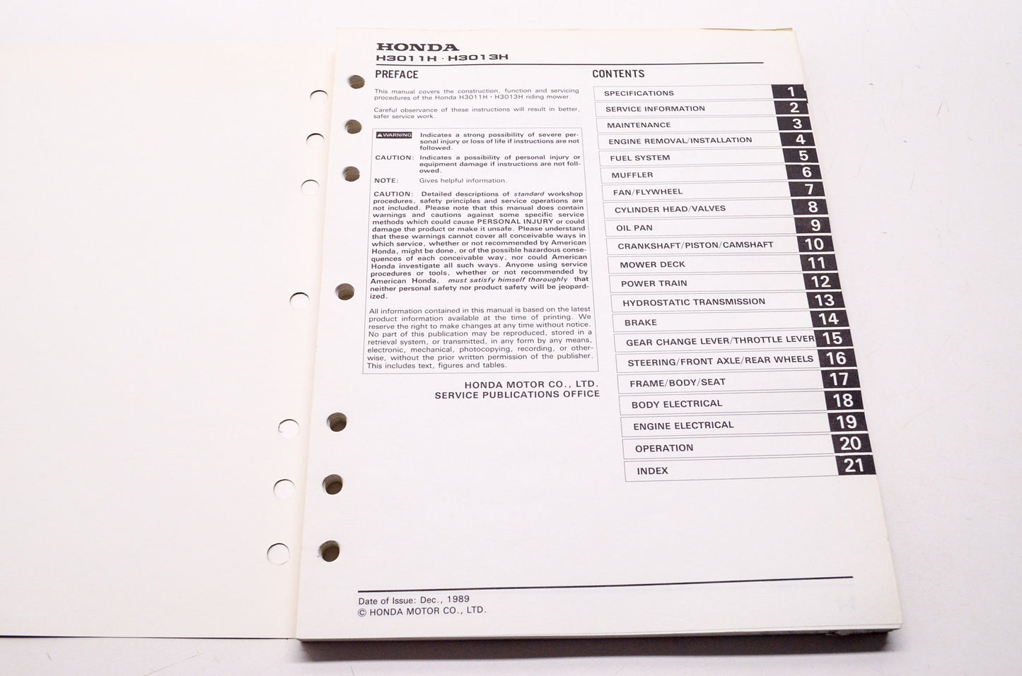 Honda Shop Service Repair Manual Riding Mower H 3011H H 3013H