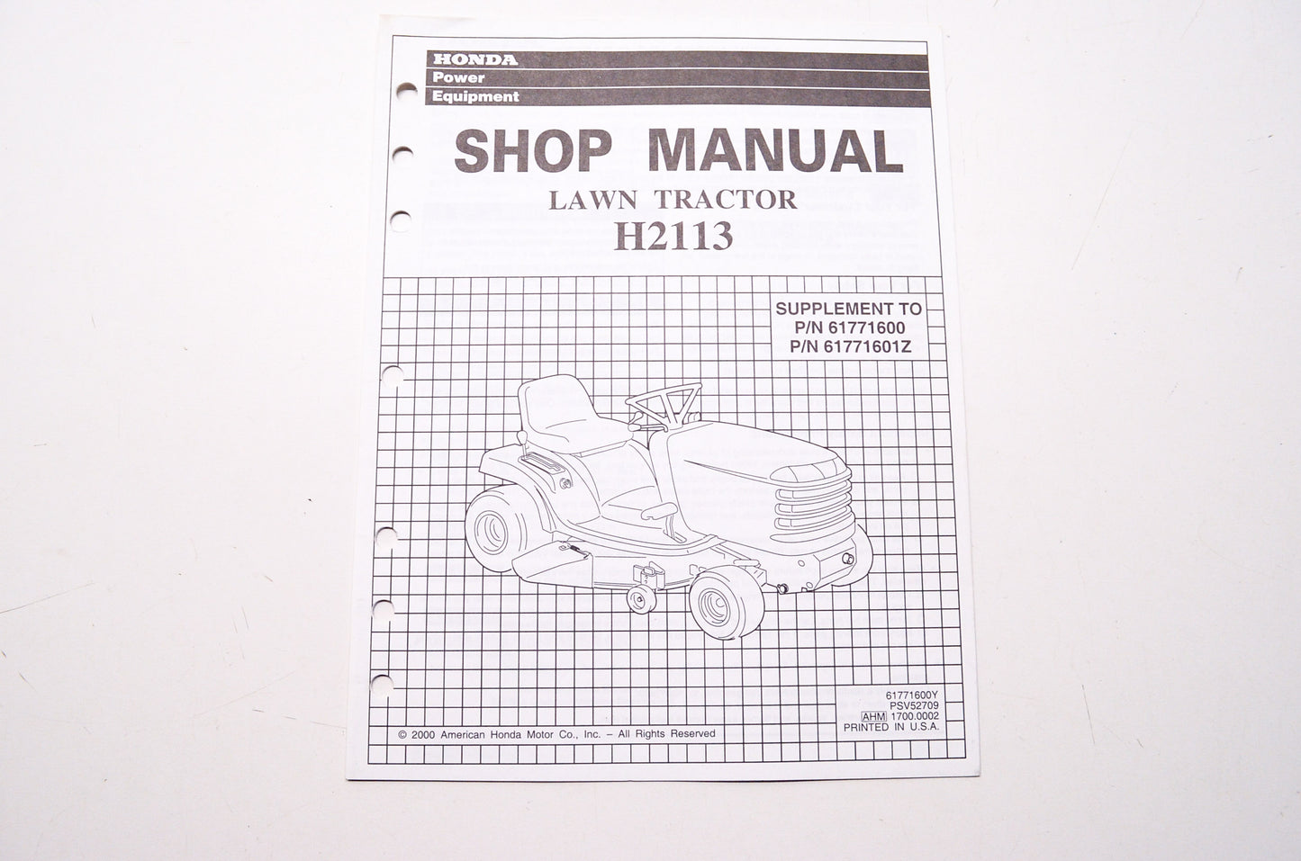 Honda Shop Service Repair Manual Lawn Tractor H2113 Supplement