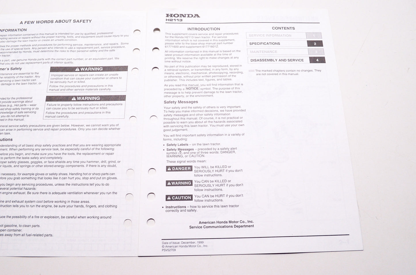 Honda Shop Service Repair Manual Lawn Tractor H2113 Supplement