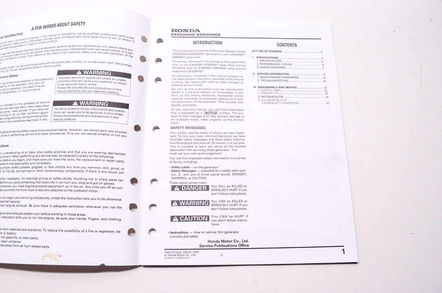 Honda Shop Service Repair Manual EX5500 ES6500 Supplement 3rd Edition