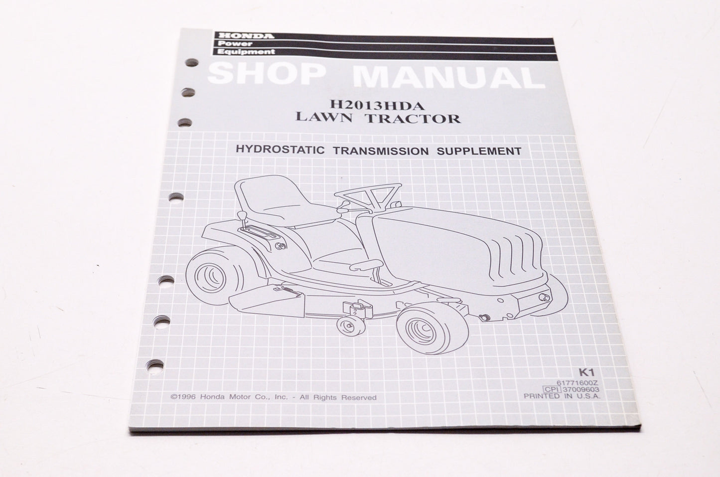 Honda Shop Service Repair Manual H2013HDA Lawn Tractor Supplement