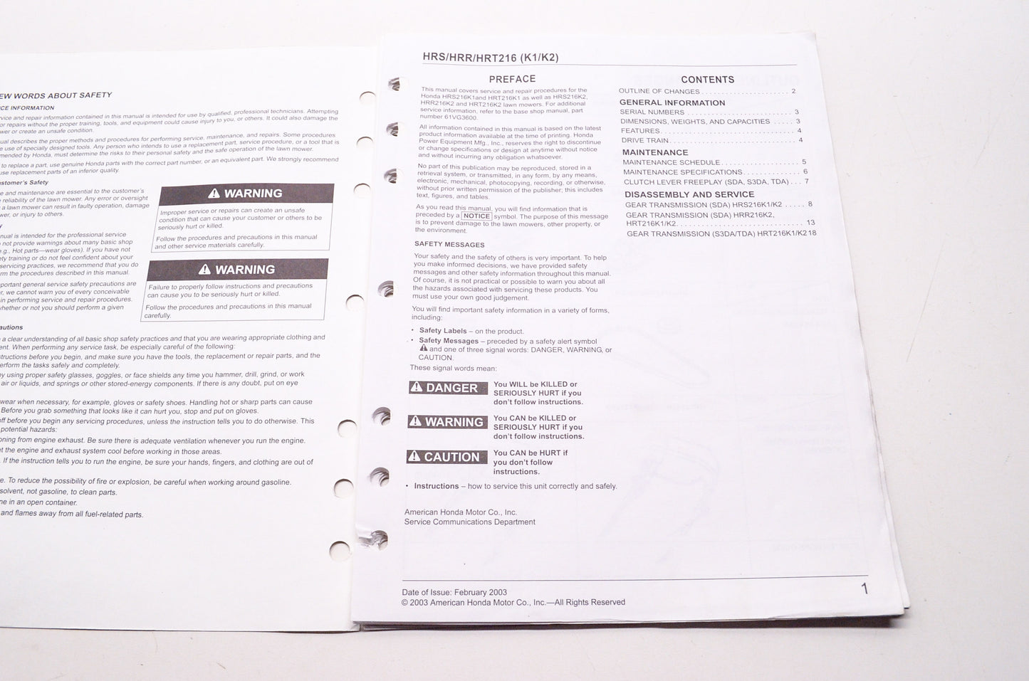 Honda Shop Service Repair Manual HRS216 HRR216 HRT216 Supplement