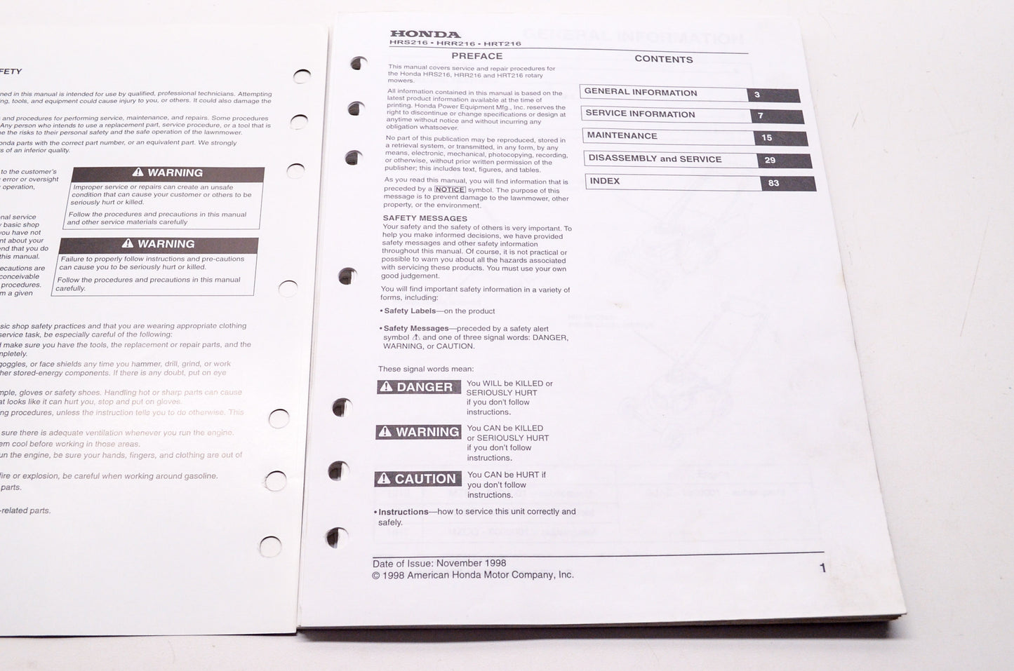 OEM Honda Shop Manual Rotary Mower HRS216 HRR216 HRT216