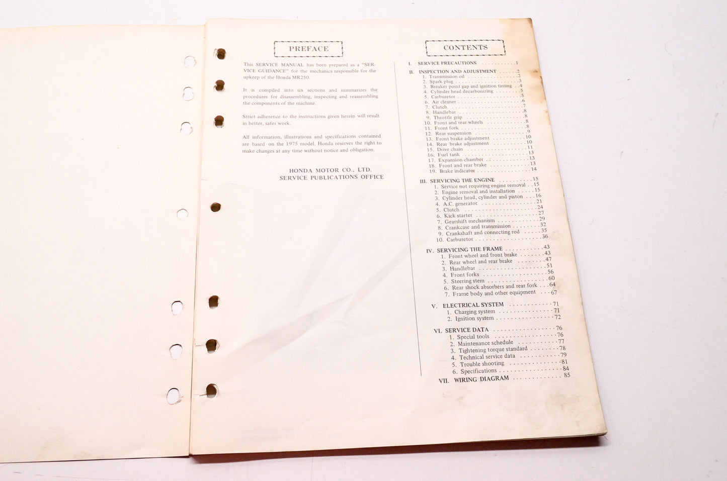 Honda Shop Service Repair Manual MR250 76