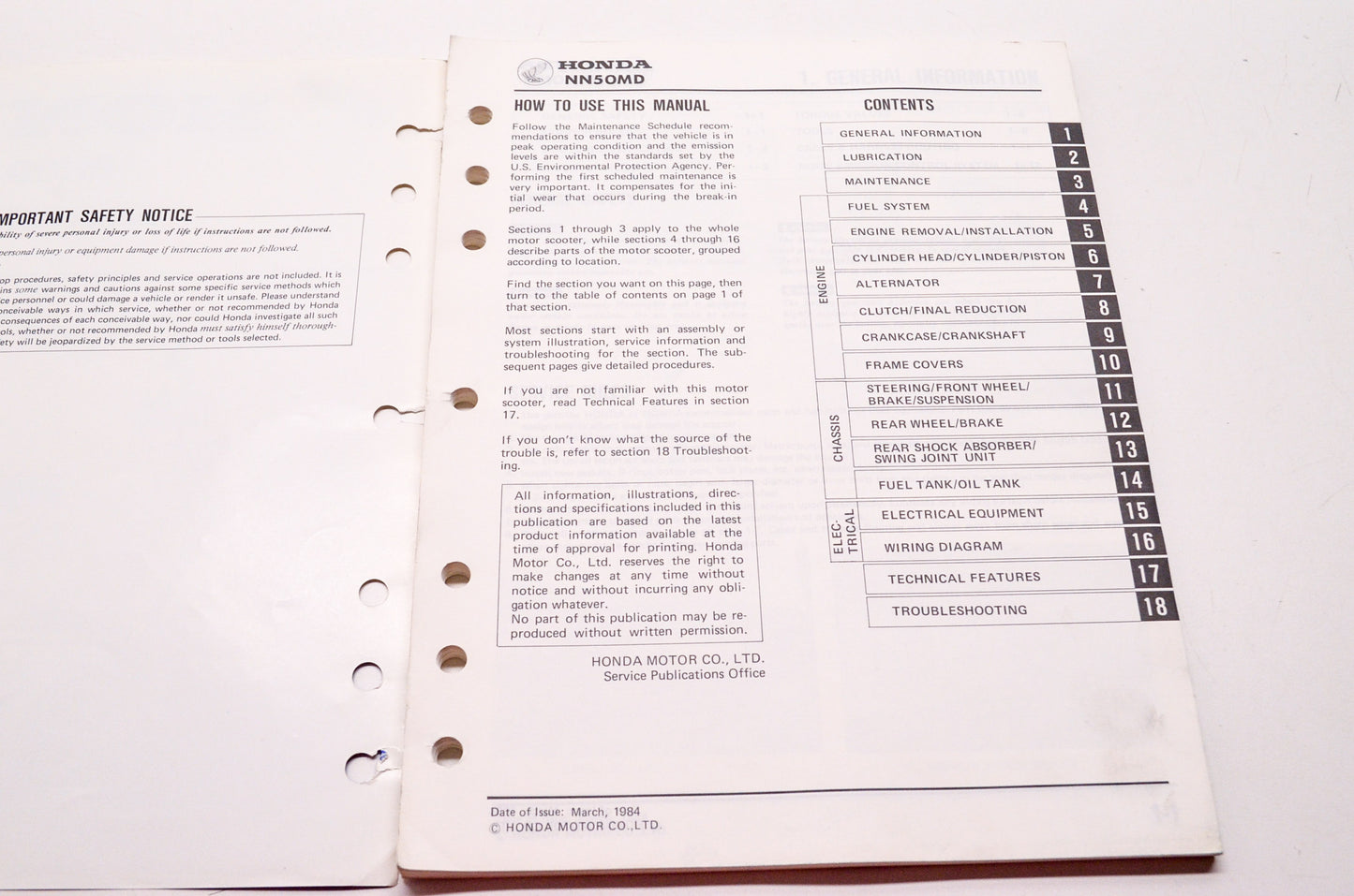 OEM Honda 61GK000 NN50MD'84 Service Manual