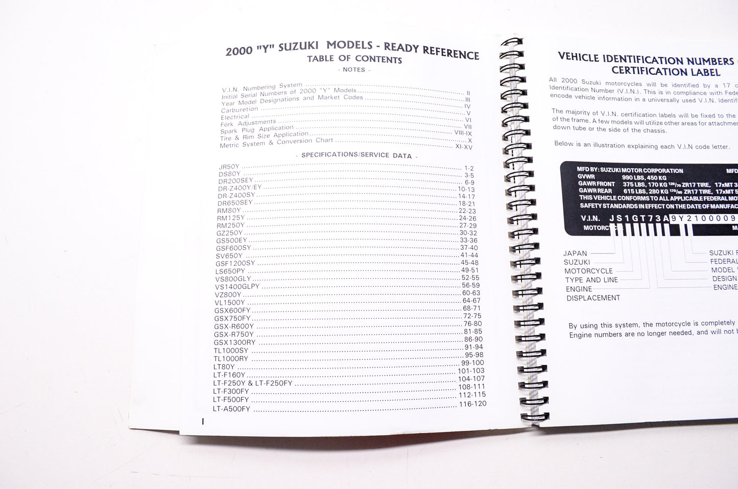 OEM Suzuki 99923-32000 Motorcycle & ATV Ready Reference Manual 2000 'Y' Models