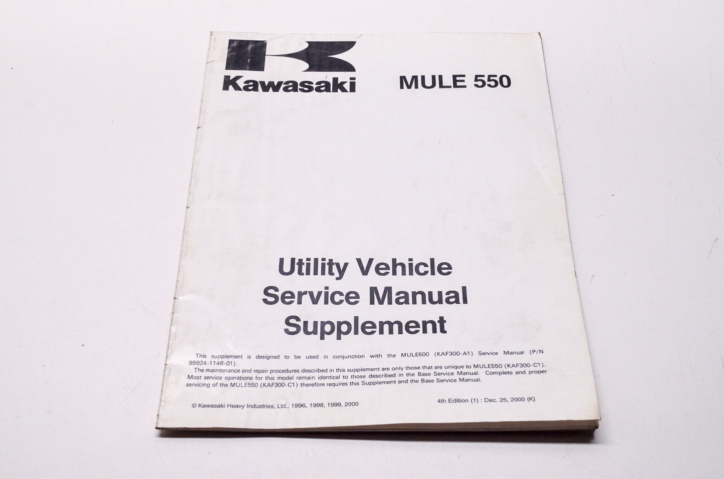 OEM Kawasaki 99924-1202-54 Service Manual Supplement KAF300C