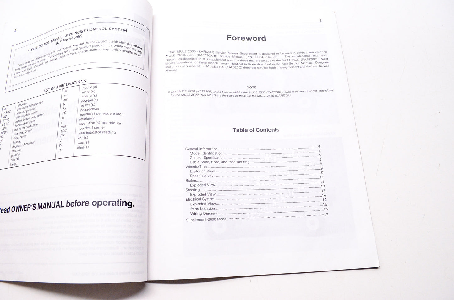 OEM Kawasaki 99924-1169-52 Service Manual Supplement KAF620C
