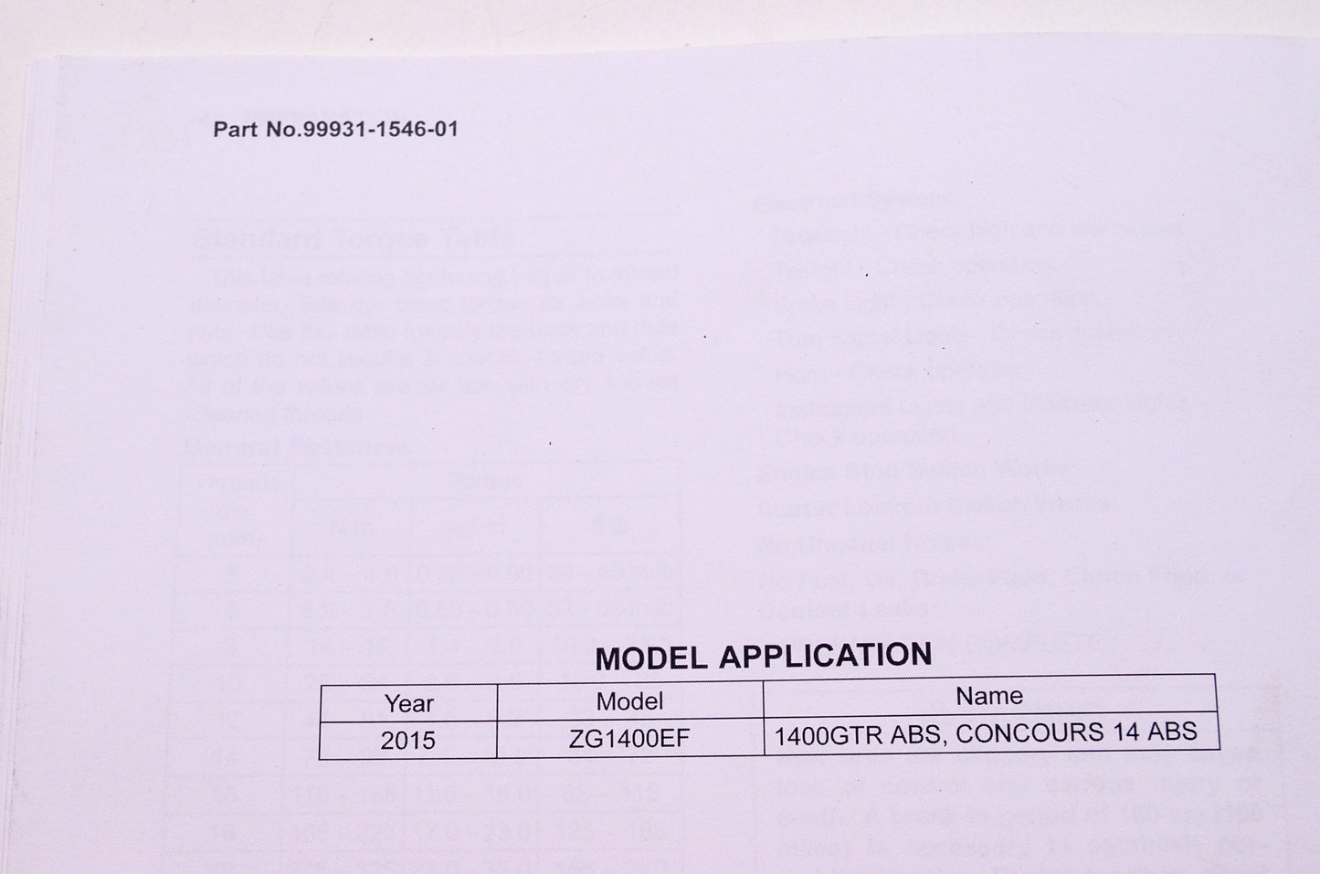 OEM Kawasaki 99931-1546-01 Assembly & Preparation Manual ZG1400E