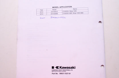 OEM Kawasaki 99931-1537-01 Assembly & Preparation Manual ZX1000M
