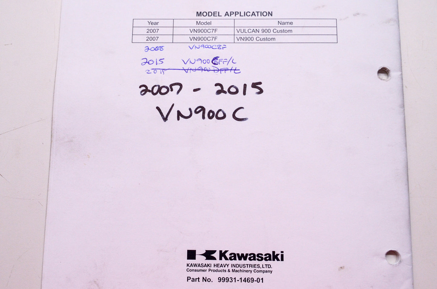 OEM Kawasaki 99931-1469-01 Assembly & Preparation Manual VN900C