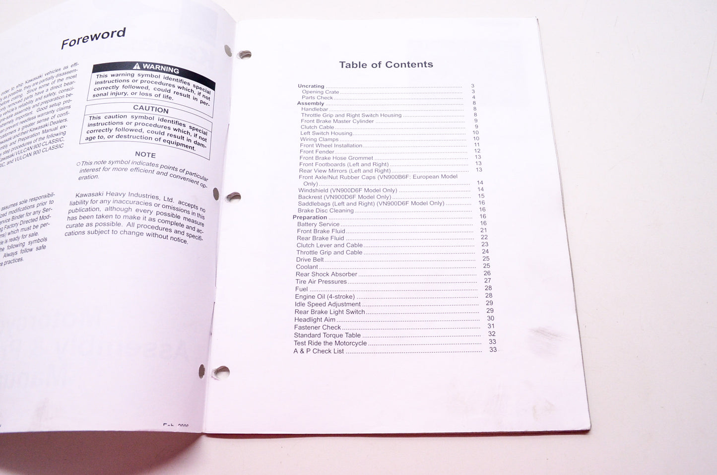 Kawasaki Vulcan 900 Classic LT VN900 Classic Assembly & Preparation Manual