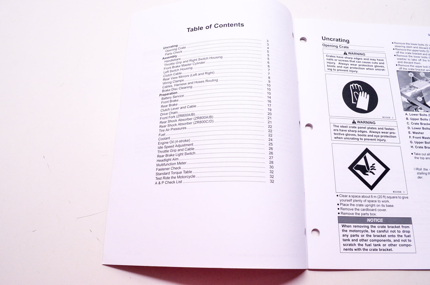 Kawasaki Z800 ABS Motorcycle Assembly & Preparation Manual