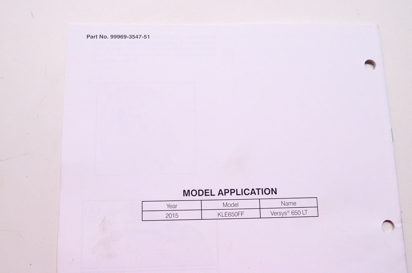 Kawasaki Versys 650 LT Motorcycle Assembly & Preparation Manual Supplement
