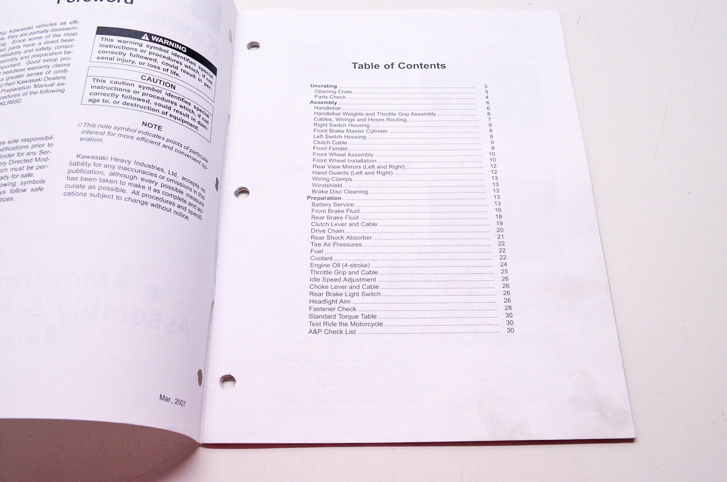 OEM Kawasaki 99931-1478-01 Assembly & Preparation Manual KL650E
