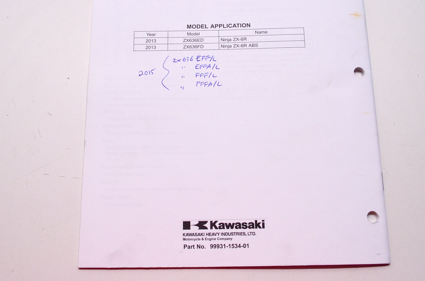 OEM Kawasaki 99931-1534-01 Assembly & Preparation Manual ZX636E/F