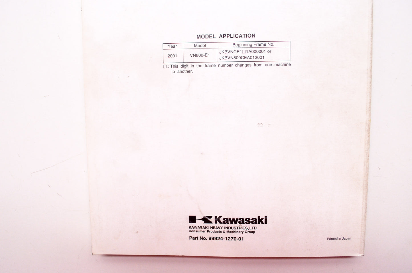 OEM Kawasaki 99924-1270-01 Service Manual VN800E