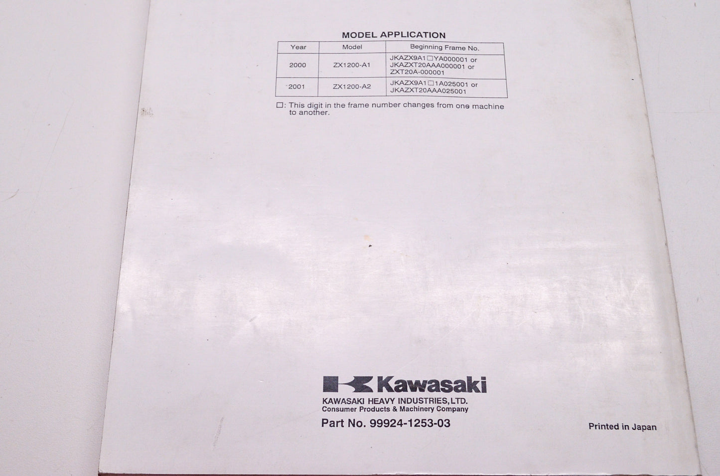 OEM Kawasaki 99924-1253-03 Service Manual ZX1200A