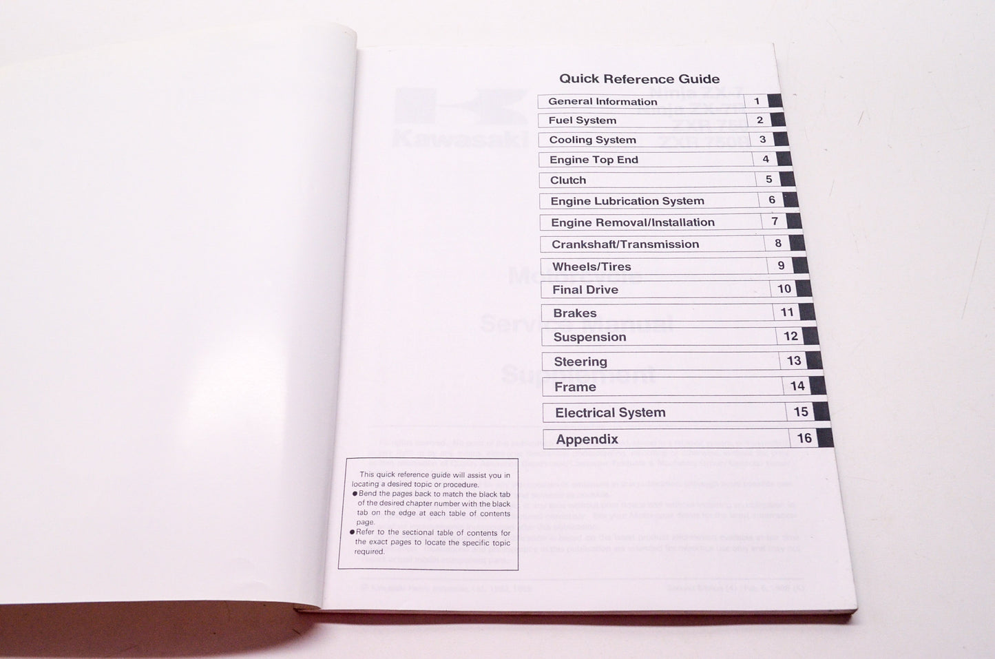 OEM Kawasaki 99924-1160-52 Service Manual Supplement ZX750L/M