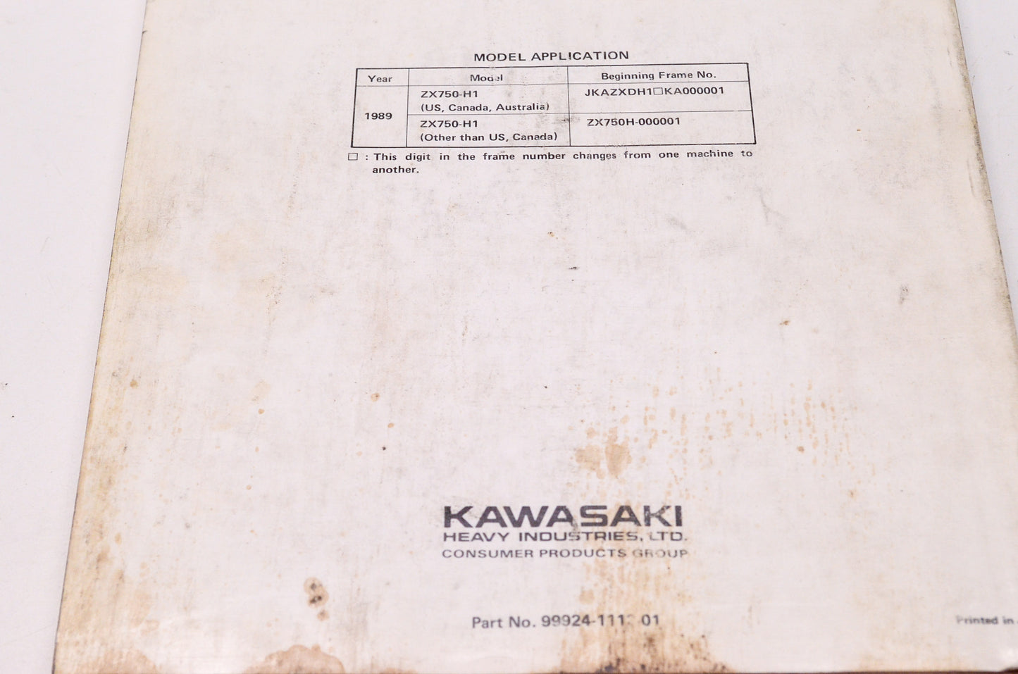 OEM Kawasaki 99924-1112-01 Service Manual ZX750H1