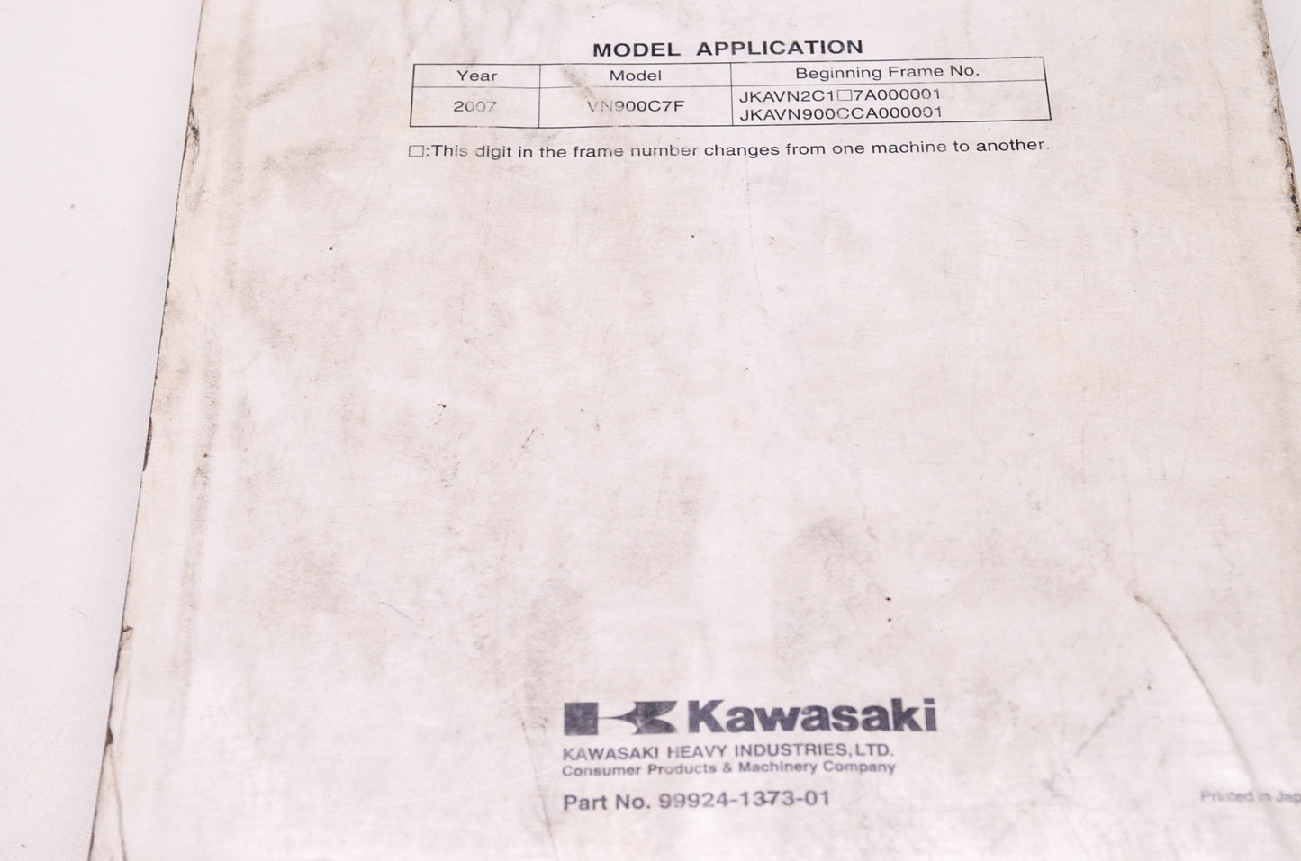 OEM Kawasaki 99924-1373-01 Service Manual VN900C