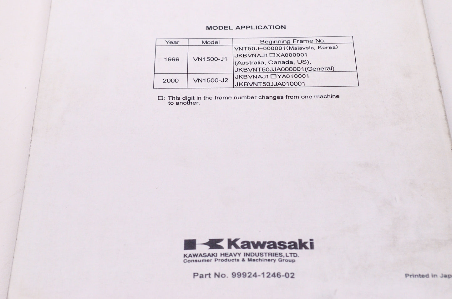 OEM Kawasaki 99924-1246-02 Service Manual VN1500J