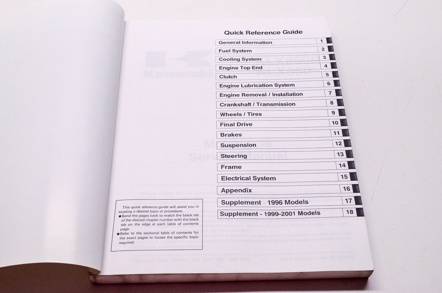 OEM Kawasaki 99924-1162-04 Service Manual KLX650