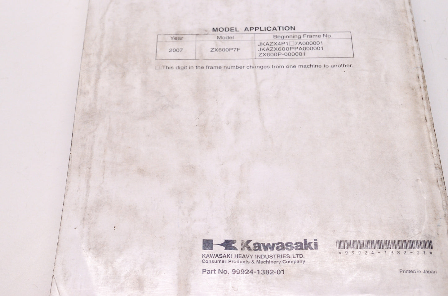OEM Kawasaki 99924-1382-01 Service Manual ZX600P