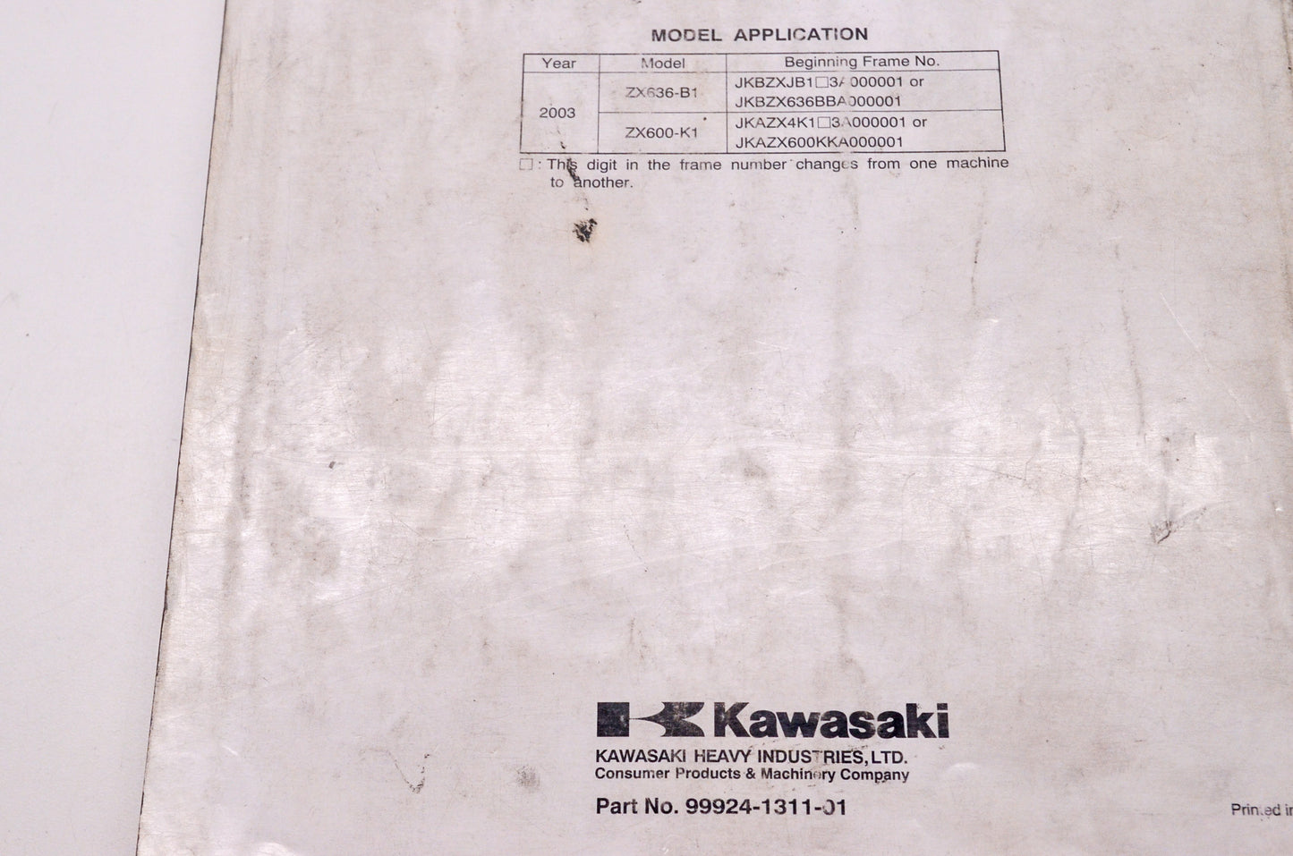 OEM Kawasaki 99924-1311-01 Service Manual ZX600K/ZX636B