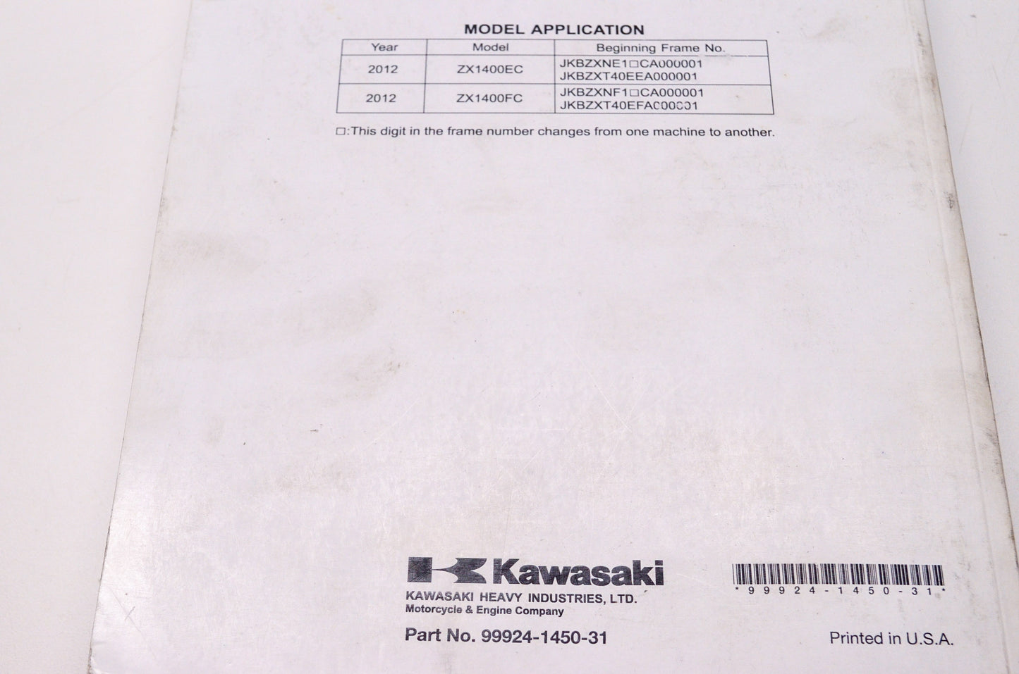 OEM Kawasaki 99924-1450-31 Service Manual ZX1400E