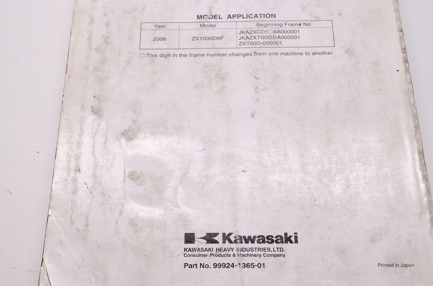 OEM Kawasaki 99924-1365-01 Service Manual ZX1000D