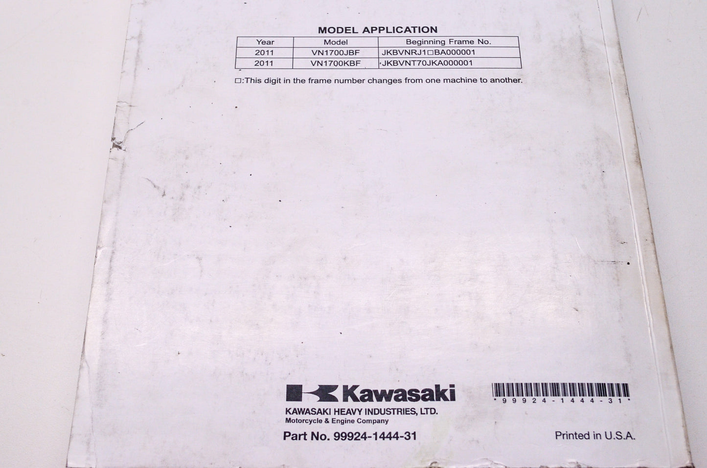 OEM Kawasaki 99924-1444-31 Service Manual VN1700J/K