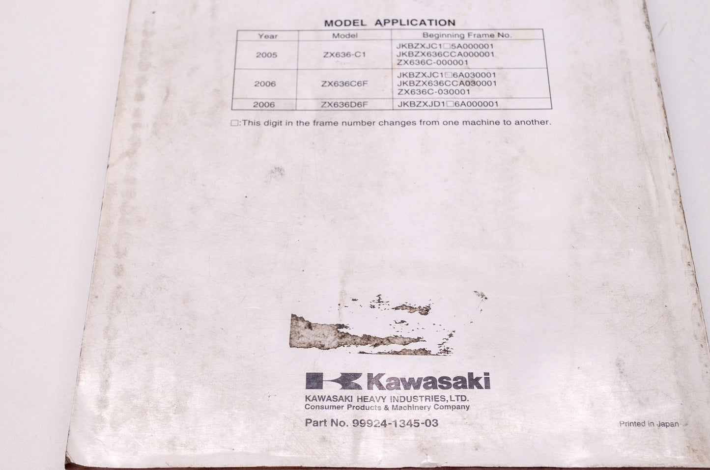 OEM Kawasaki 99924-1345-03 Service Manual ZX636C
