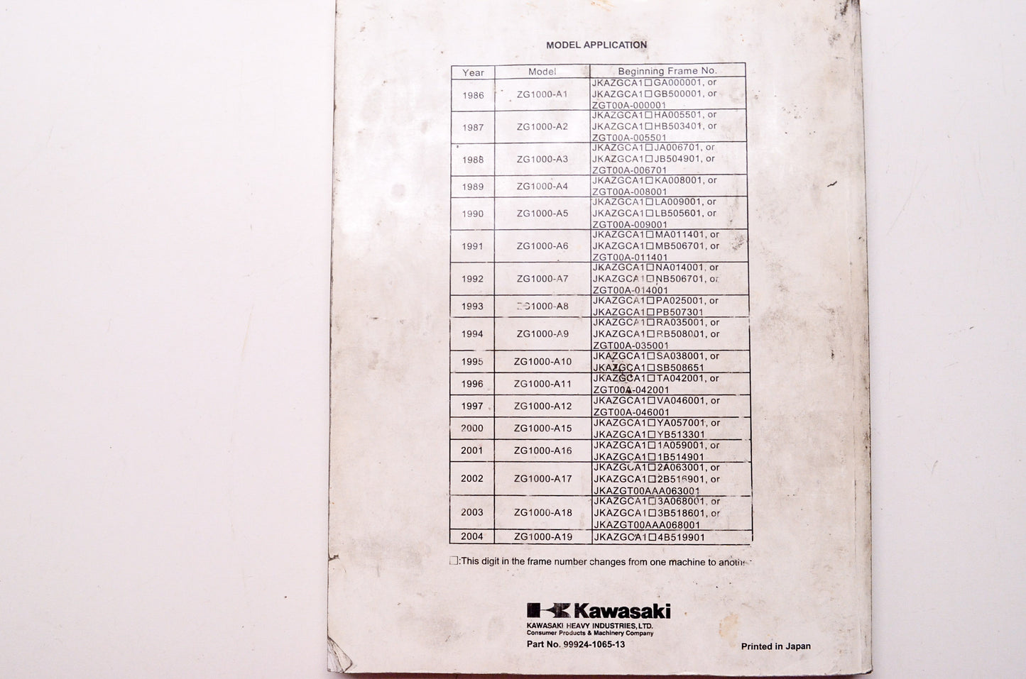 OEM Kawasaki 99924-1065-13 Service Manual ZG1000A