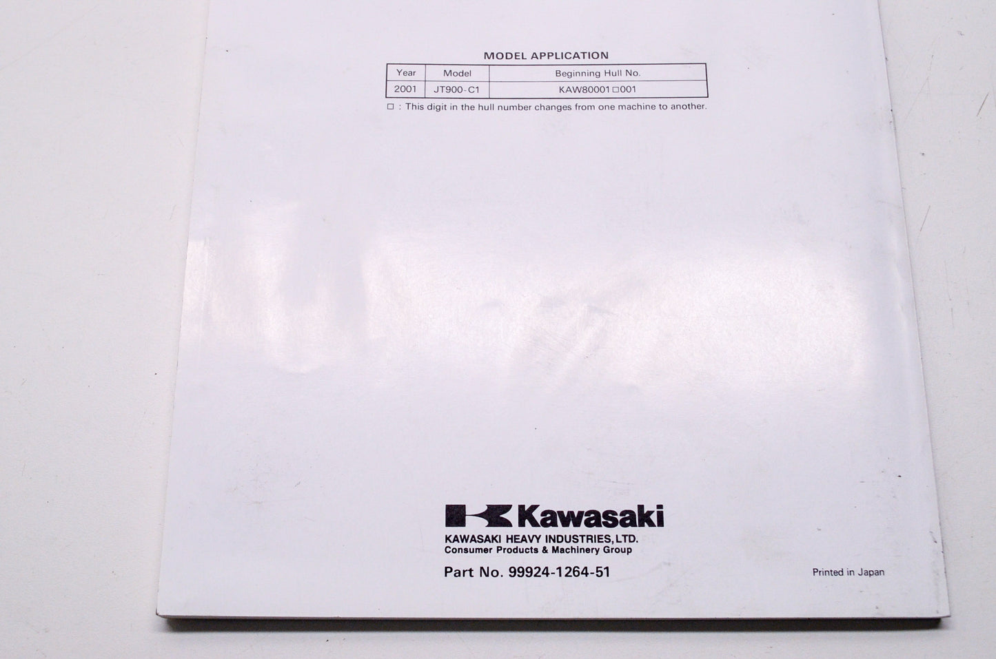 OEM Kawasaki 99924-1264-51 Service Manual Supplement JT900C NOS