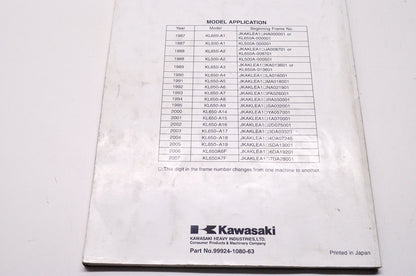OEM Kawasaki 99924-1080-63 Service Manual Supplement KL650A