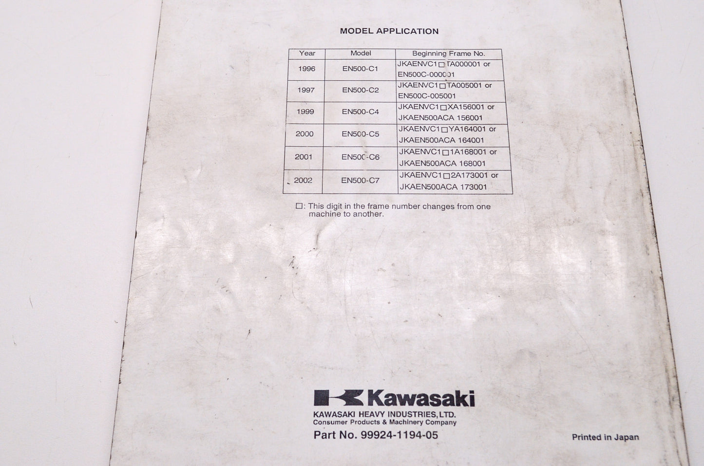 OEM Kawasaki 99924-1194-05 Service Manual EN500-C