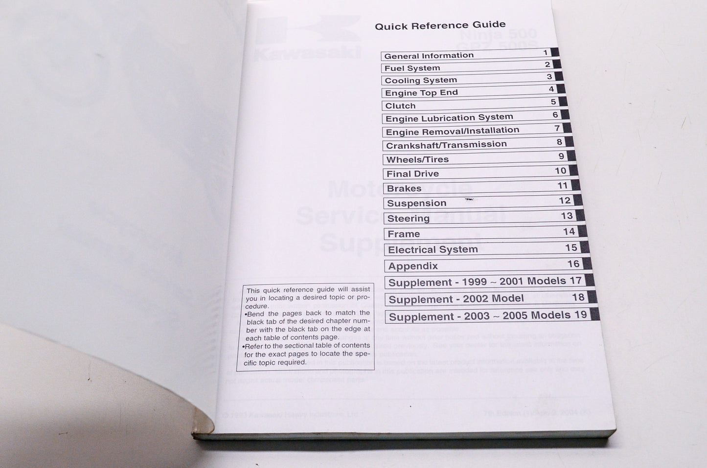 OEM Kawasaki 99924-1172-57 Service Manual Supplement EX500D