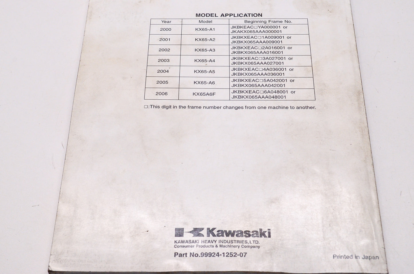 Kawasaki 2000-2006 KX65 Shop Repair Service Manual
