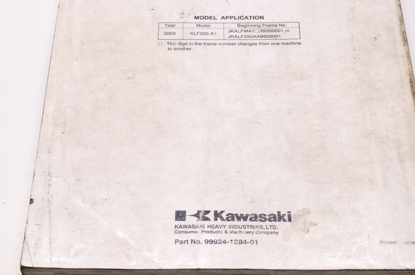Kawasaki 2003 KLF Bayou Workhorse 250 ATV Shop Repair Service Manual