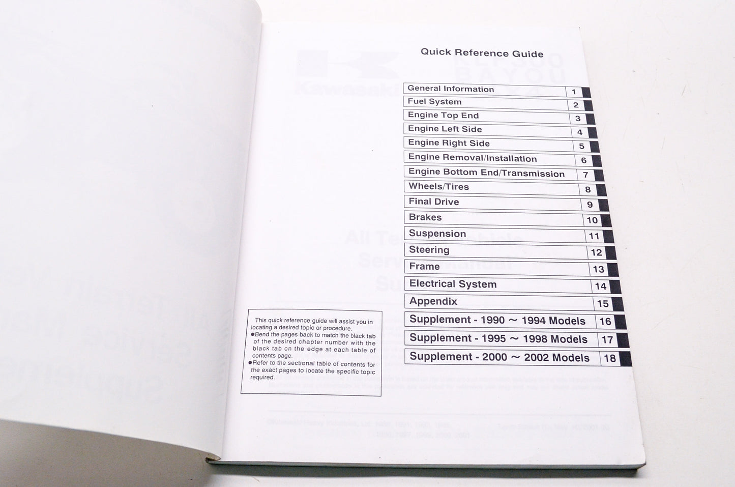 OEM Kawasaki 99924-1117-60 Service Manual Supplement KLF300C