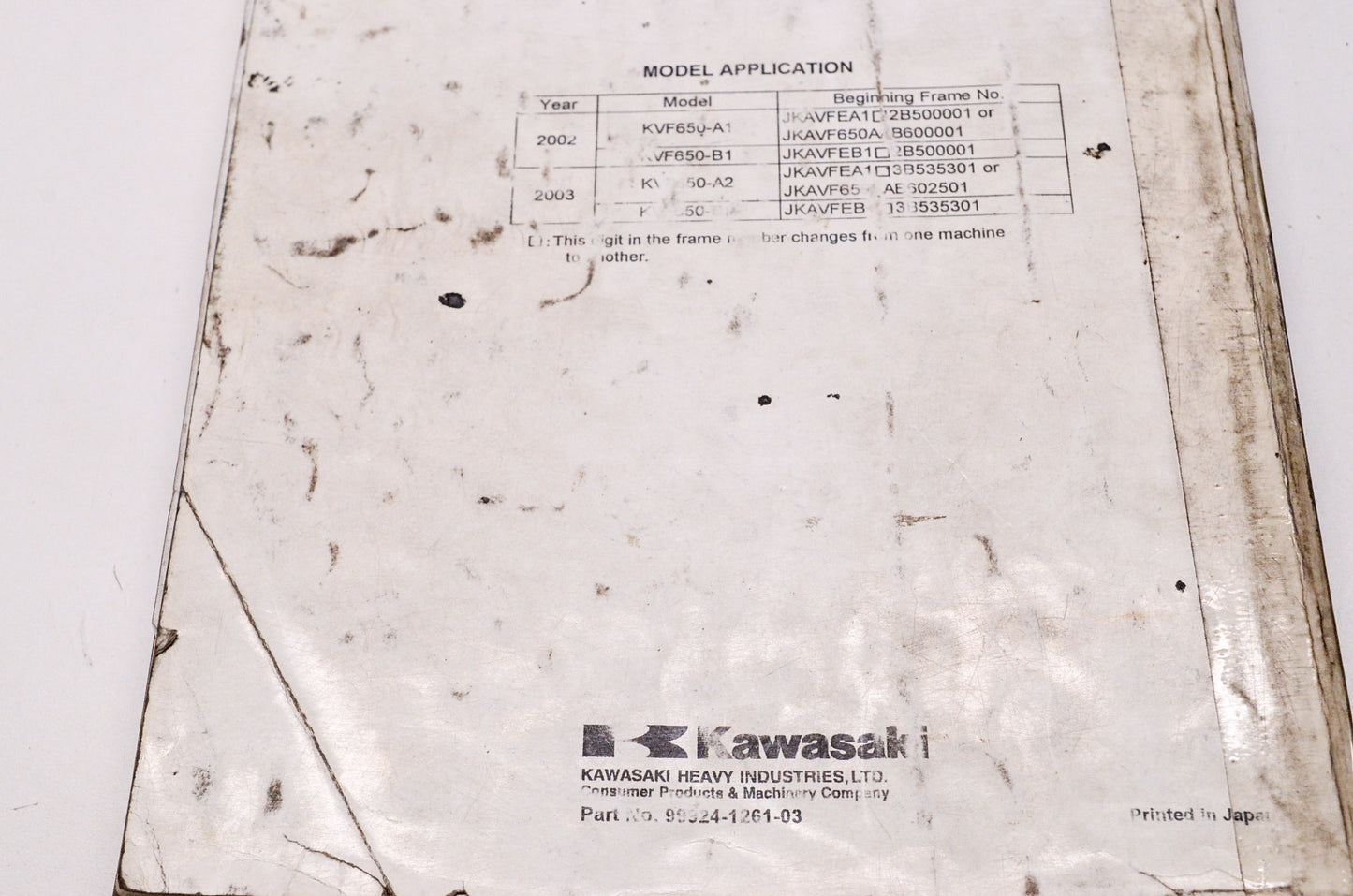 OEM Kawasaki 99924-1261-03 Service Manual KVF650A/B