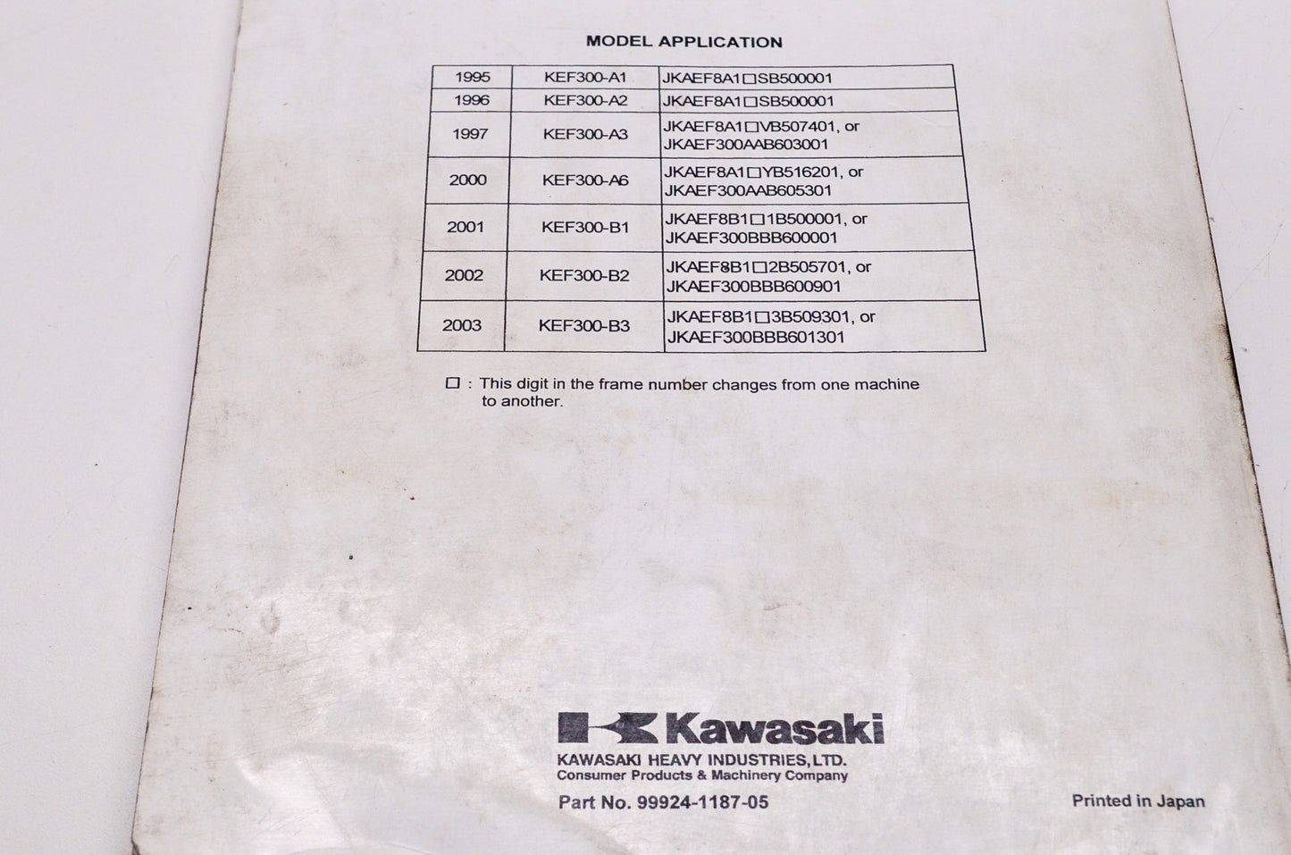 OEM Kawasaki 99924-1187-05 Service Manual KEF300B