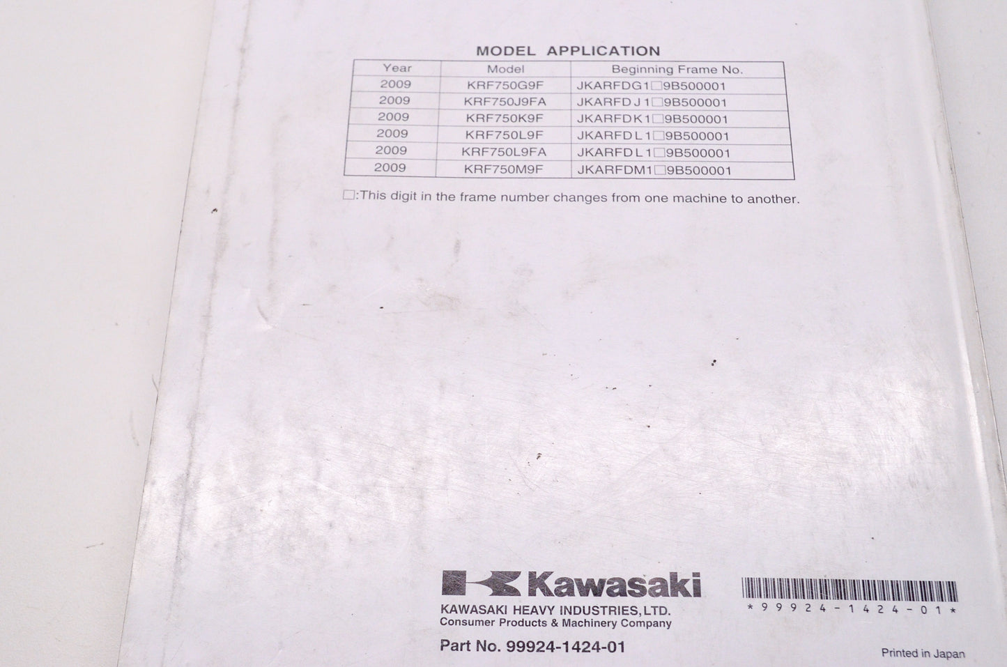 OEM Kawasaki 99924-1424-01 Service Manual KRF750G/J/K/L/M