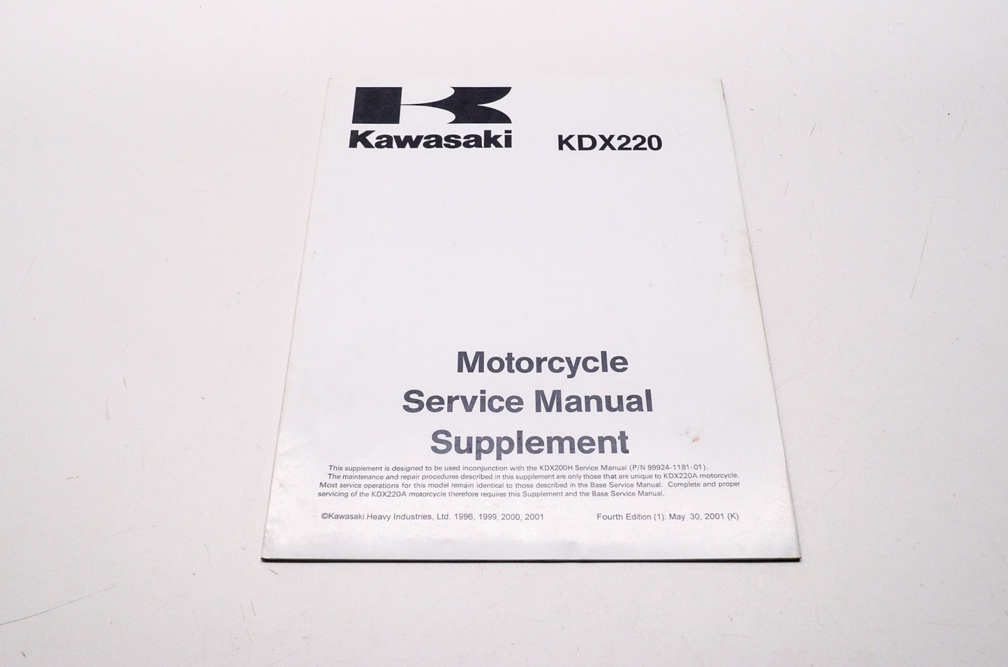 OEM Kawasaki 99924-1204-54 Service Manual Supplement KDX220A