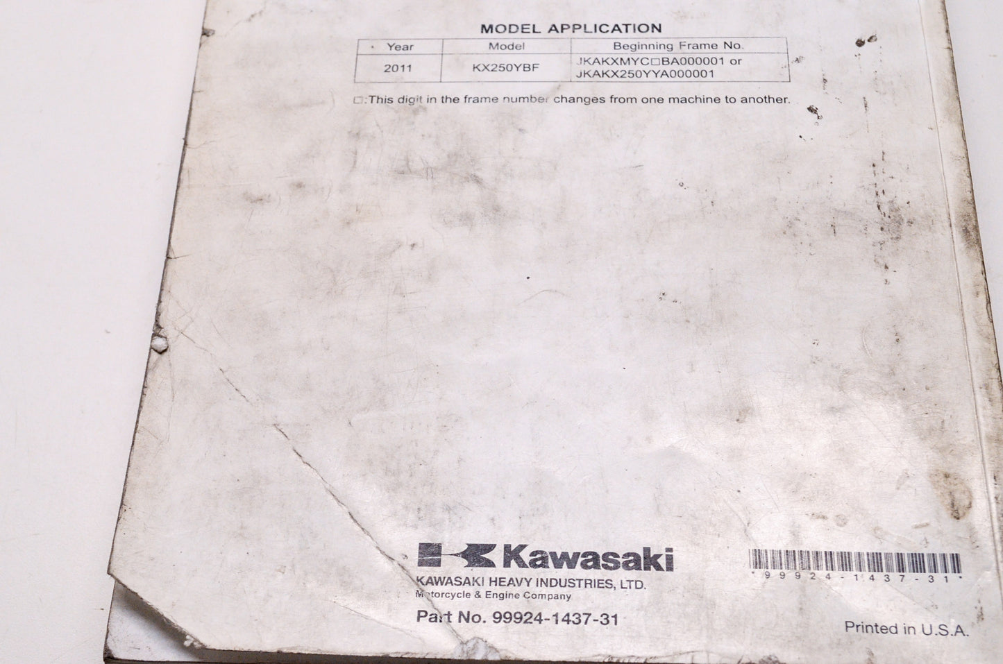 OEM Kawasaki 99924-1437-31 Service Manual KX250Y