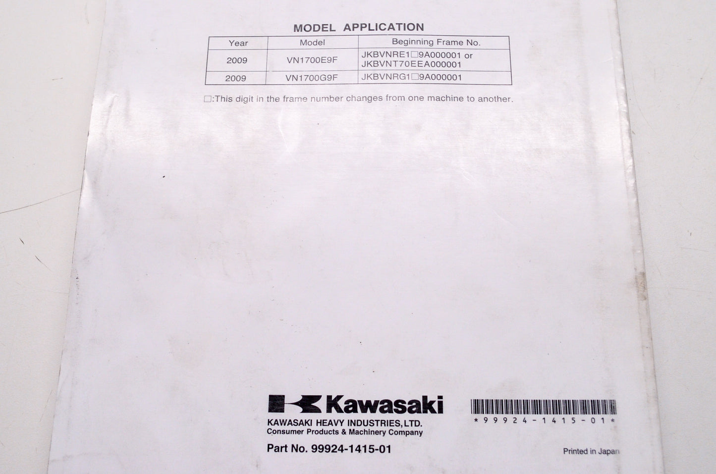 OEM Kawasaki 99924-1415-01 Service Manual VN1700E